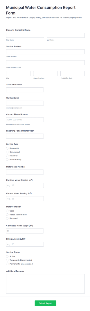 Municipal Water Consumption Report Form Template
