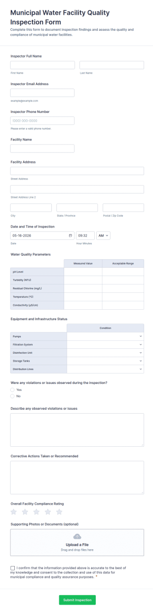 Municipal Water Facility Quality Inspection Form Template