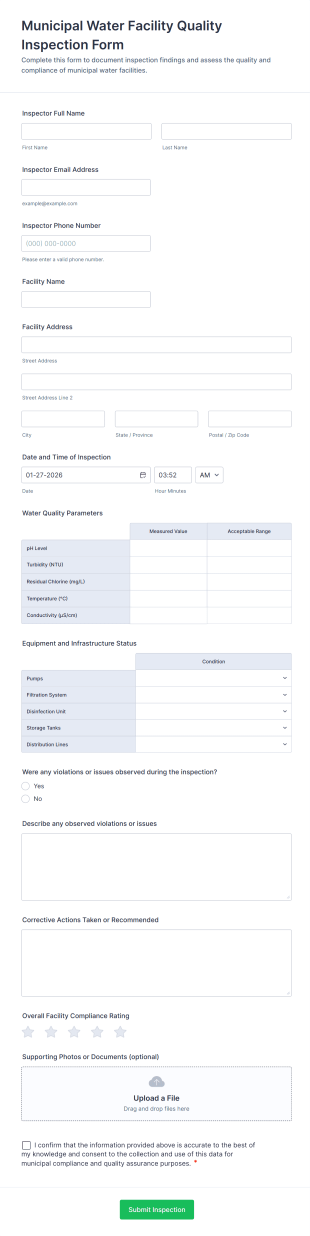 Municipal Water Facility Quality Inspection Form Template