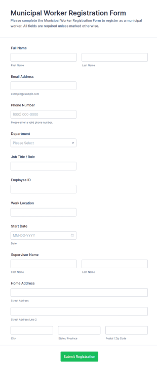 Municipal Worker Registration Form Template