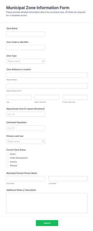 Municipal Zone Information Form Template