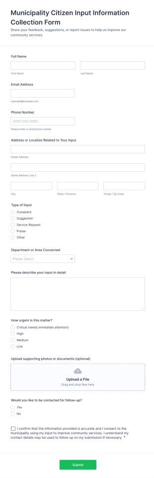 Municipality Citizen Input Information Collection Form Template