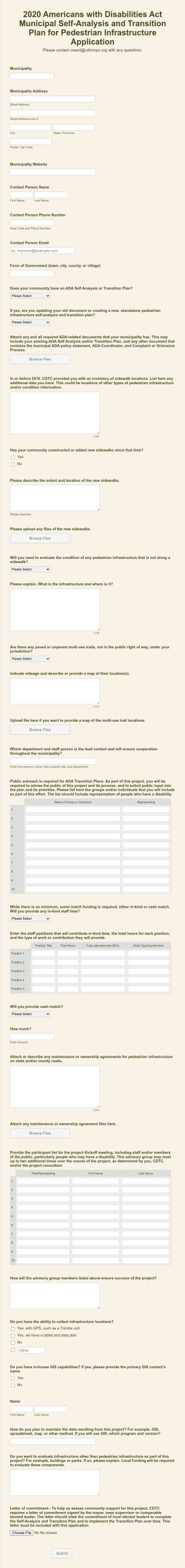Municipality Self Analysis And Transition Plan Application Form Template