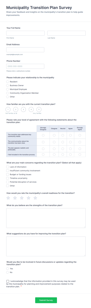 Municipality Transition Plan Survey Form Template