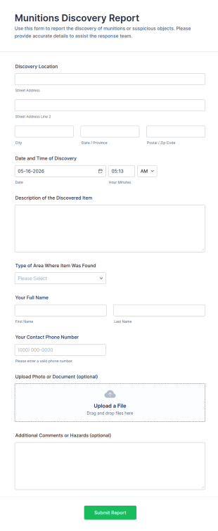 Munitions Discovery Report Form Template