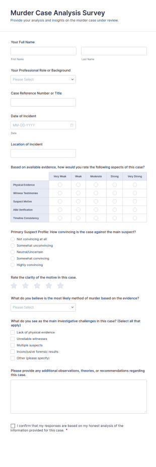 Murder Case Analysis Survey Form Template