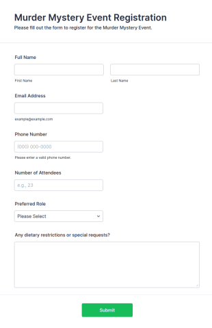 Murder Mystery Event Registration Form Template