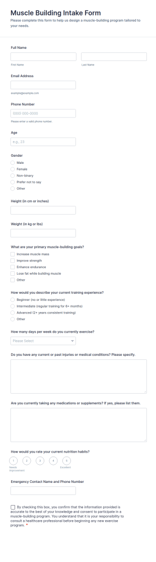 Muscle Building Intake Form Template