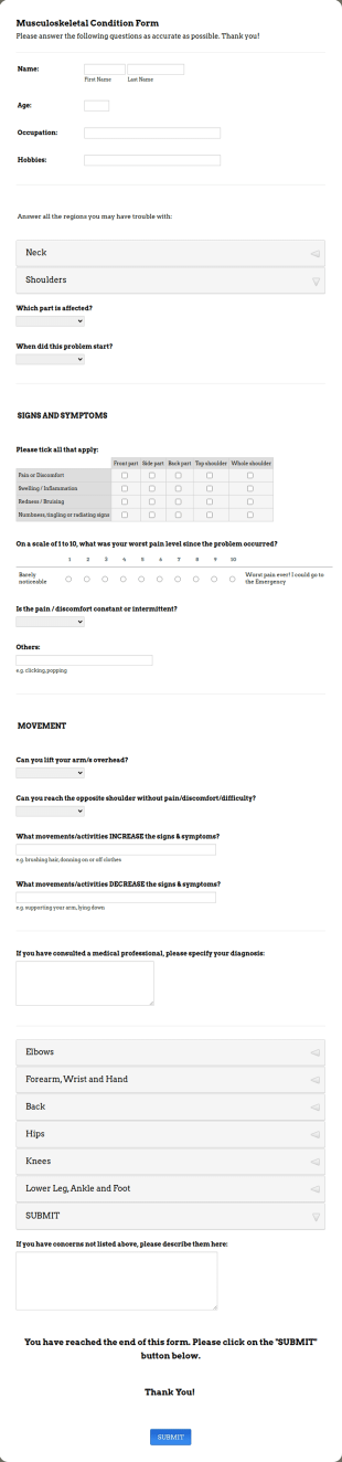 Musculoskeletal Condition Form Template