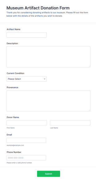 Museum Artifact Donation Form Template
