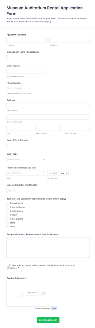 Museum Auditorium Rental Application Form Template