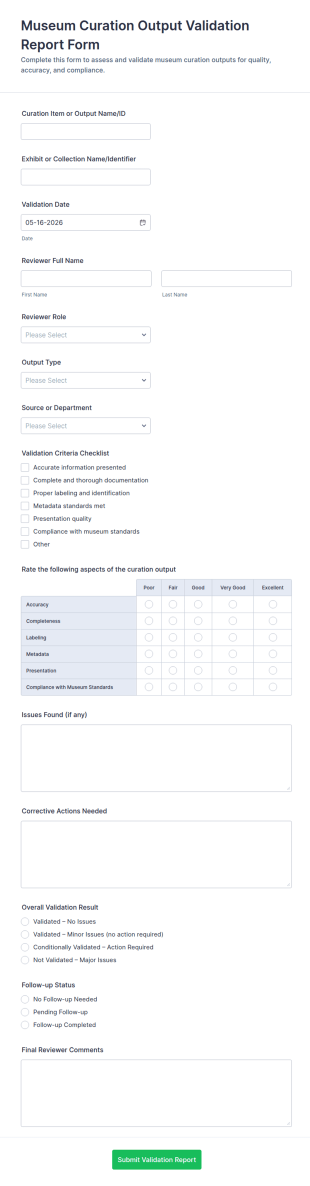 Museum Curation Output Validation Report Form Template