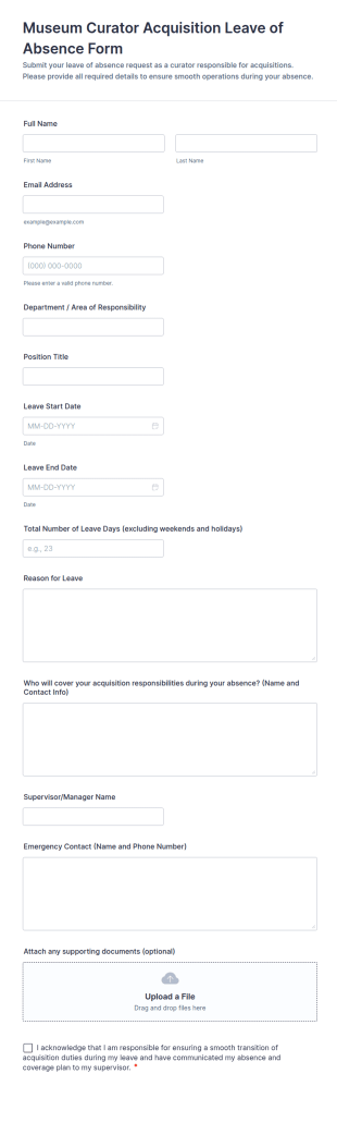 Museum Curator Acquisition Leave Of Absence Form Template