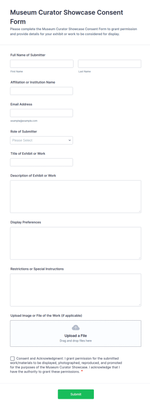 Museum Curator Showcase Consent Form Template