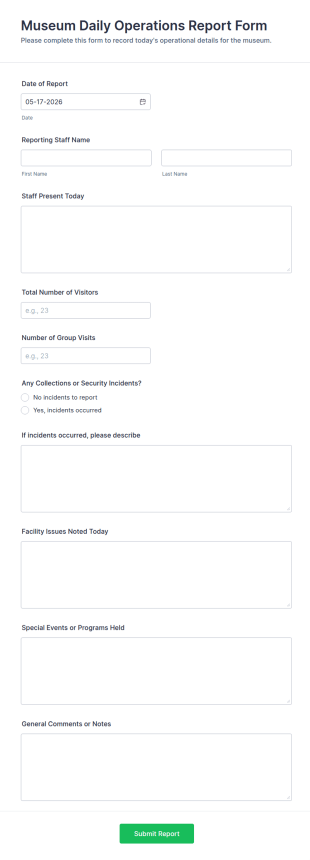 Museum Daily Operations Report Form Template