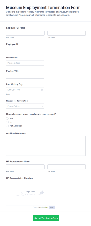 Museum Employment Termination Form Template