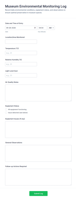 Museum Environmental Monitoring Log Form Template