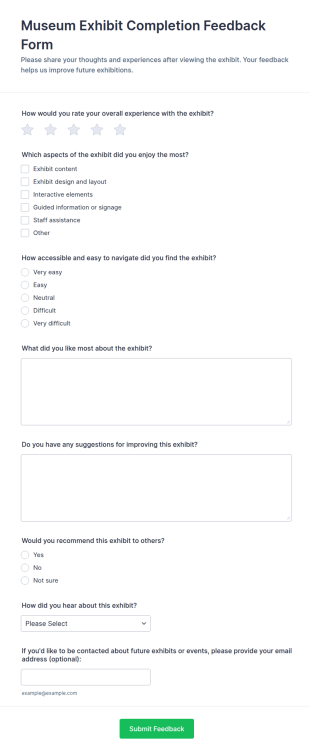 Museum Exhibit Completion Feedback Form Template