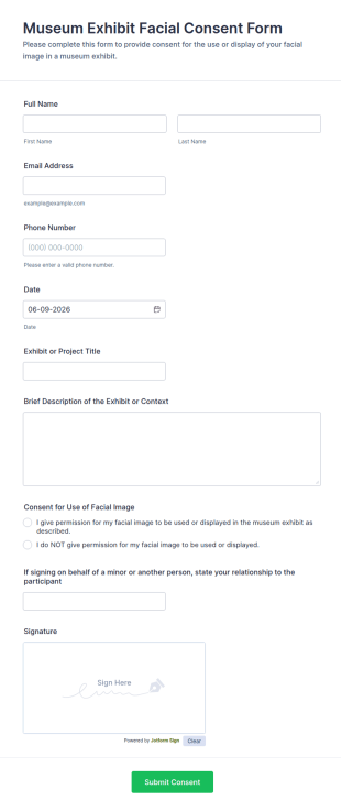 Museum Exhibit Facial Consent Form Template