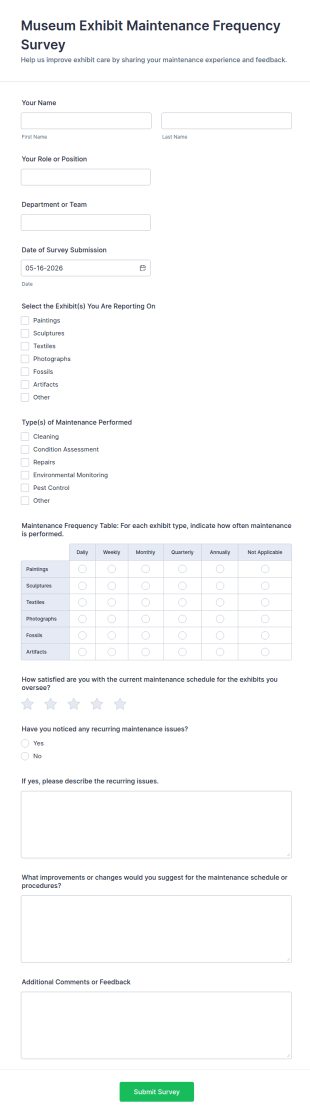 Museum Exhibit Maintenance Frequency Survey Form Template