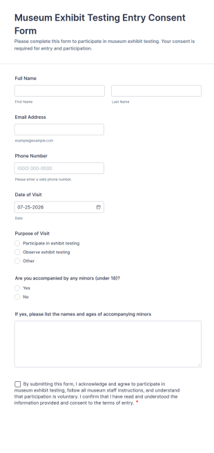 Museum Exhibit Testing Entry Consent Form Template
