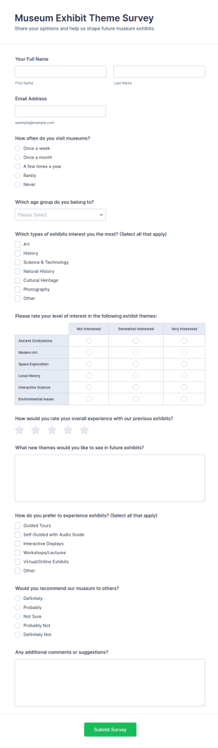 Museum Exhibit Theme Survey Form Template