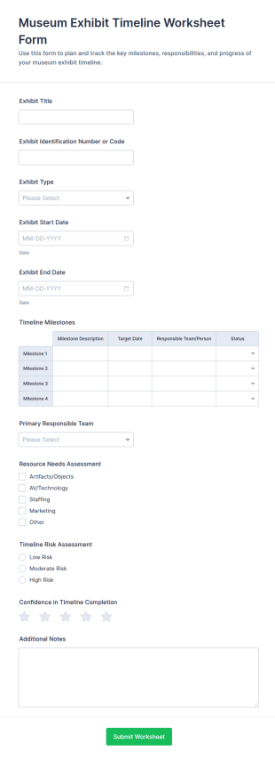 Museum Exhibit Timeline Worksheet Form Template