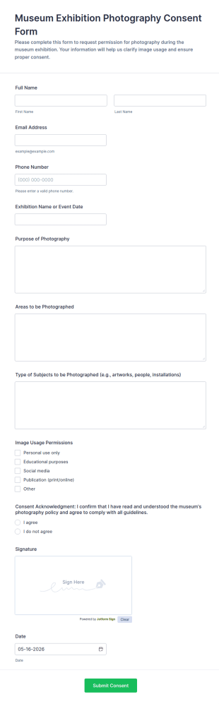 Museum Exhibition Photography Consent Form Template