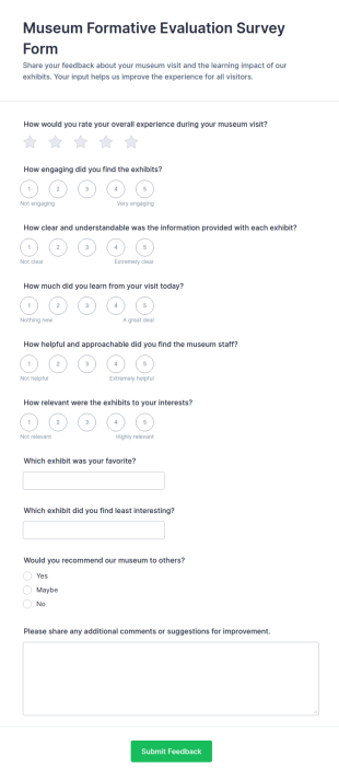 Museum Formative Evaluation Survey Form Template