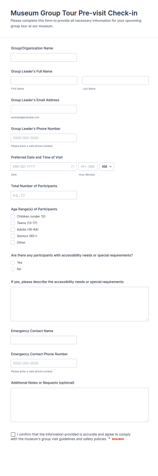 Museum Group Tour Pre Visit Check In Form Template