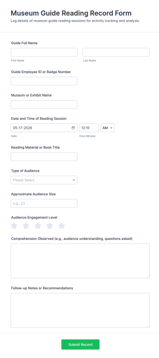 Museum Guide Reading Record Form Template