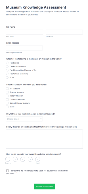 Museum Knowledge Assessment Form Template