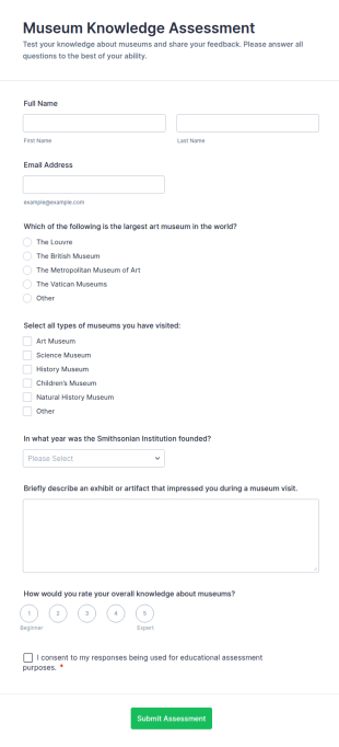 Museum Knowledge Assessment Form Template