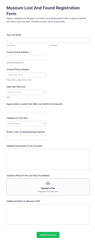 Museum Lost And Found Registration Form Template