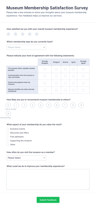 Museum Membership Satisfaction Survey Form Template