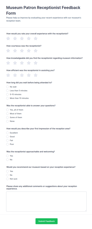 Museum Patron Receptionist Feedback Form Template