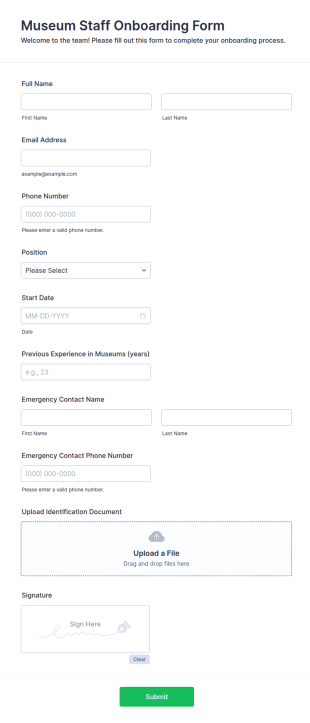 Museum Staff Onboarding Form Template