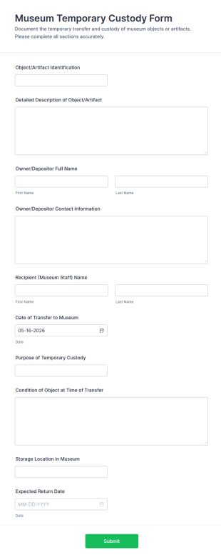 Museum Temporary Custody Form Template