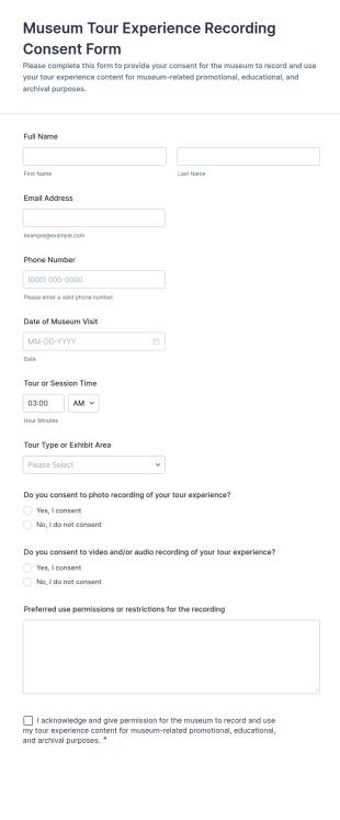 Museum Tour Experience Recording Consent Form Template