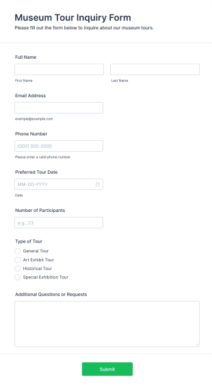 Museum Tour Inquiry Form Template