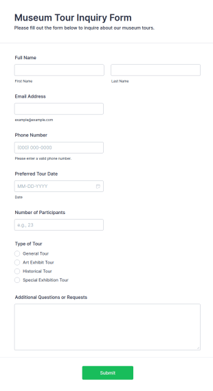 Museum Tour Inquiry Form Template