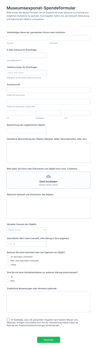 Museumsexponat Spendeformular