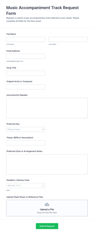 Music Accompaniment Track Request Form Template