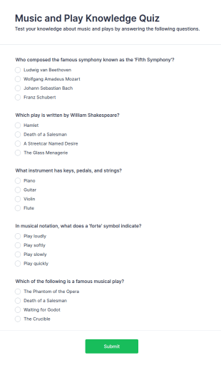 Music And Play Knowledge Quiz Form Template