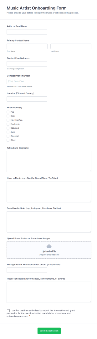 Music Artist Onboarding Form Template