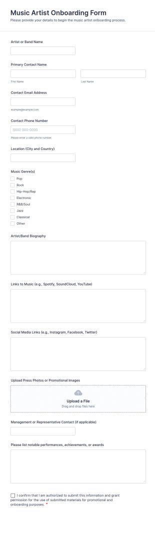 Music Artist Onboarding Form Template