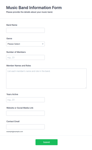 Music Band Information Form Template