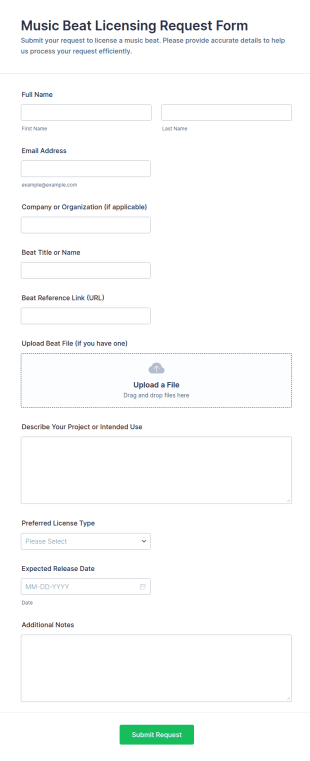 Music Beat Licensing Request Form Template