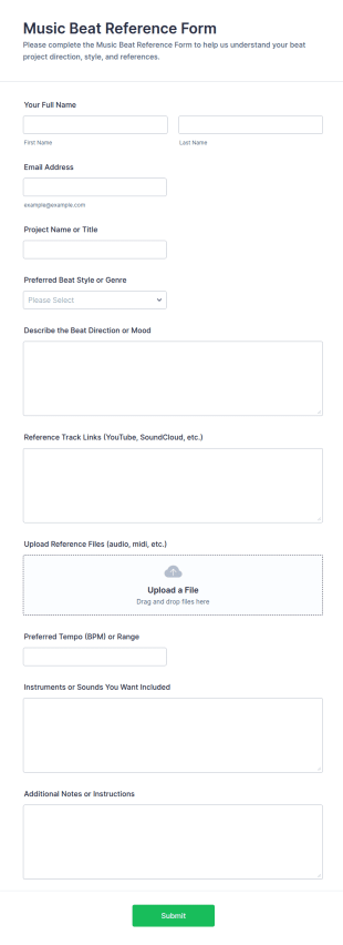 Music Beat Reference Form Template