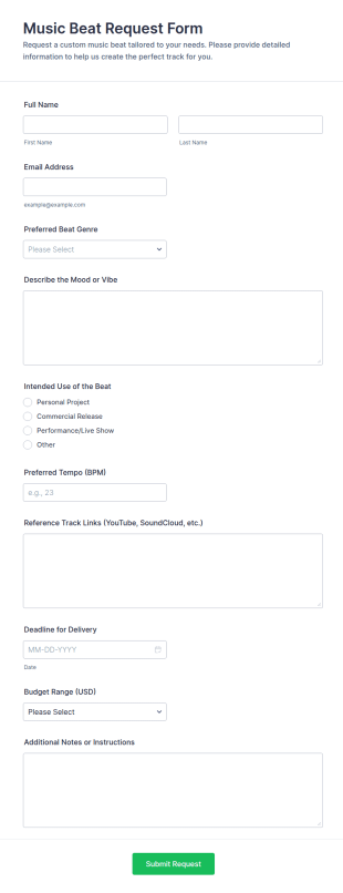 Music Beat Request Form Template